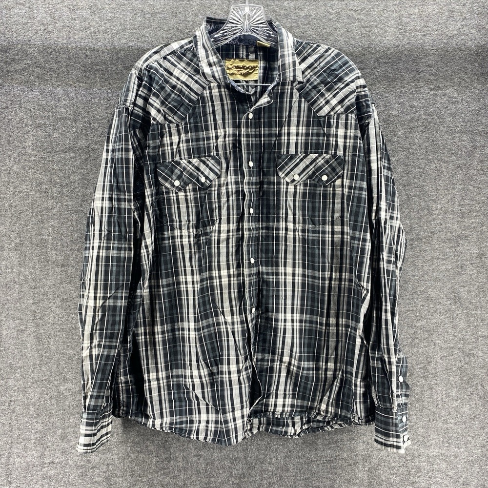 Cowboy Legend Western Shirt Mens XXL Black Plaid Good Pearl Snap Long Sleeve